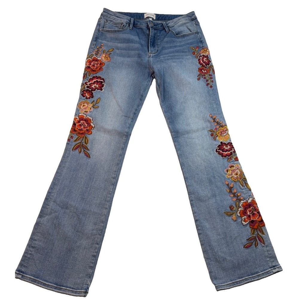 Driftwood Kelly Jeans Womens Sz 8 Floral Embroidered Bootcut Flare Boho 31